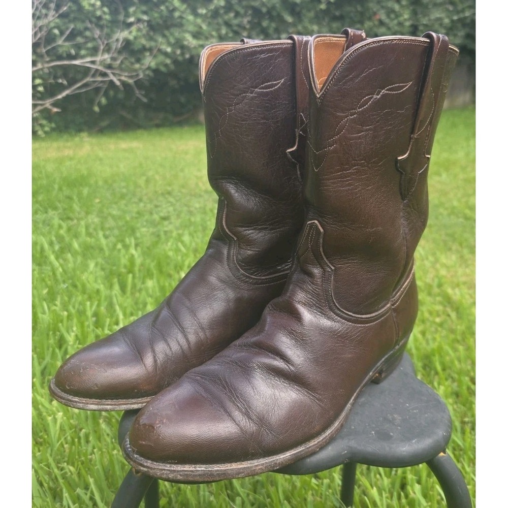 Lucchese Brown Leather Cowboy boots USA Smooth Ostrich Quill Mens Size 10.5 D